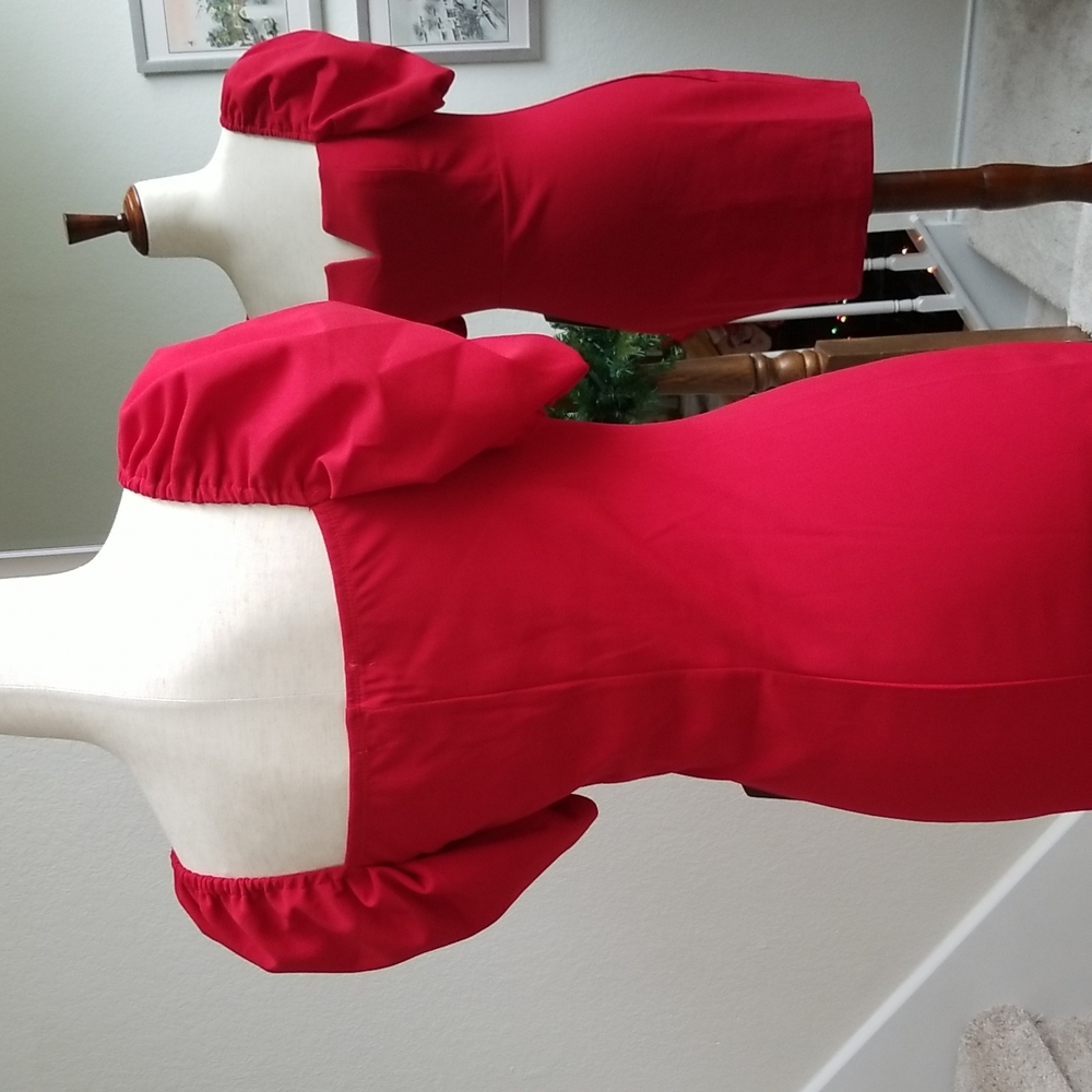 Red Mini Dress with Puff Sleeves & V Wire Neckline - NWT - Picture 14 of 16